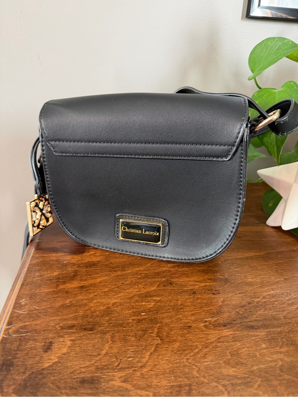 Christian Lacroix Black Crossbody Saddle Bag with Gold Accent
